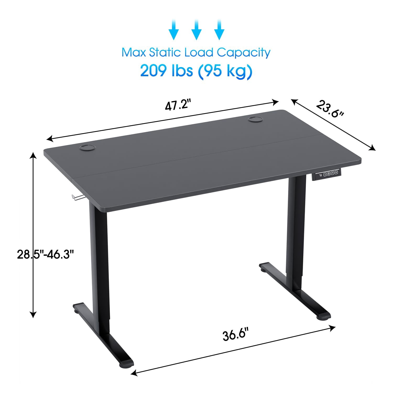 YRLLENSDAN Rising Work Desk for Home Office, Electric Standing Desk Adjustable Height, Ergonomic Office Table Desk for Small Spaces, Computer Gaming Table Desk that Raises Up and Down, Black 48 Inch