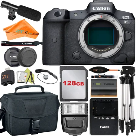 Canon EOS R5 Mirrorless Digital Camera (Body Only) with Mount Adapter + 128GB Card + Case + ZeeTech Accessory Bundle (International Version)