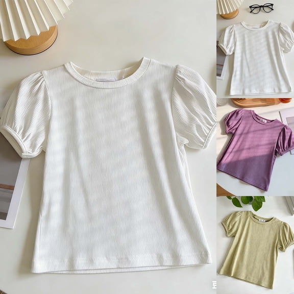 Gaexia Girls Lightweight Solid Tee Short Sleeve Crewneck Top Comfortable Summer Shirt Kids Soft Blend Breathable Girls Clothes (White,7-8 Years)