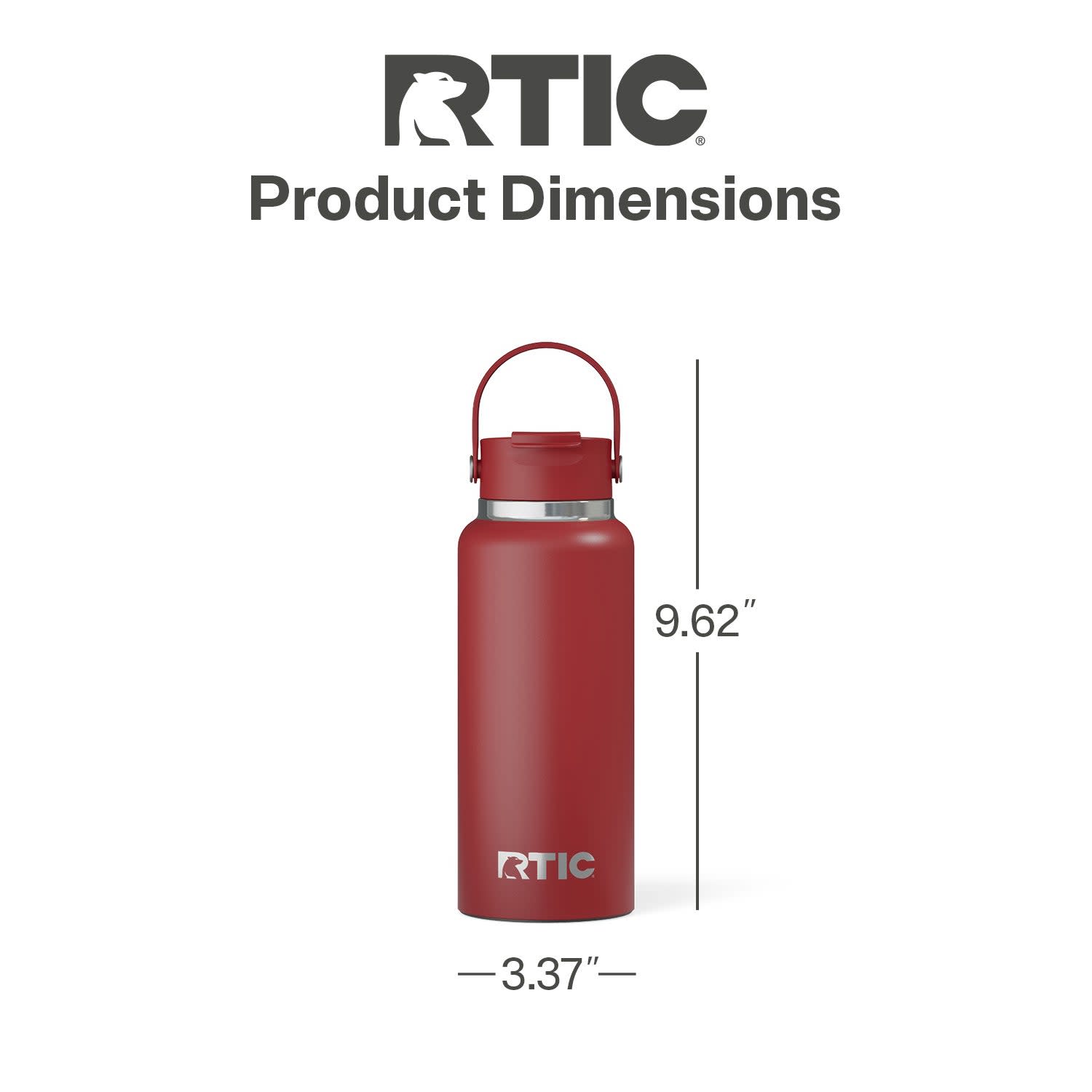 RTIC 32 oz Ceramic Lined Insulated Outback Water Bottle, Leak Resistant, Black Cherry