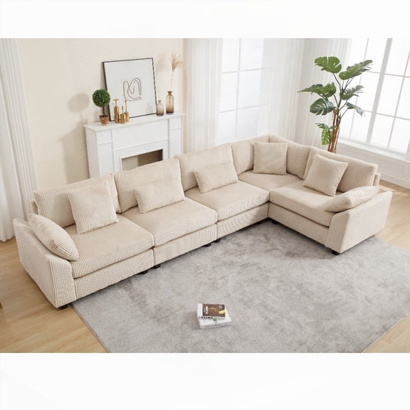 Modern Oversized Corduroy Sectional Sofa for Living Room - 146*36.5*34"