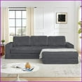 thumbnail image 3 of Modern Minimalist L-Shaped Modular Corduroy Sofa – Converts to Queen Bed, Gray | Square Arms | Foam Filling, 3 of 15