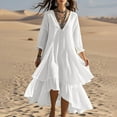 thumbnail image 2 of asdoklhq Holiday Dresses Women'S Solid-Color Casual V-Neck 3/4Sleeve Dress White XL, 2 of 7