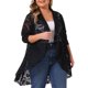 thumbnail image 1 of Cardigan de encaje plus size Agnes Orinda para mujeres, cardigans con volantes, abertura frontal, manga larga, cobertura de encaje transparente, 1X negro, 1 of 5
