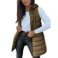 thumbnail image 3 of Fall Winter Women Sleeveless Long Vest Hooded Puffer Zipper Outwear Vest, 3 of 4
