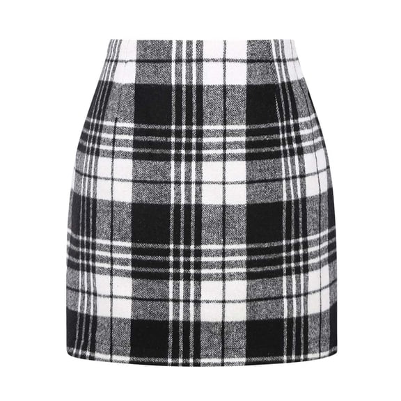 UFOUND Women High Waist Plaid A-Line Pencil Skirt Tight Fitting Mini Wool Skirt Lovely