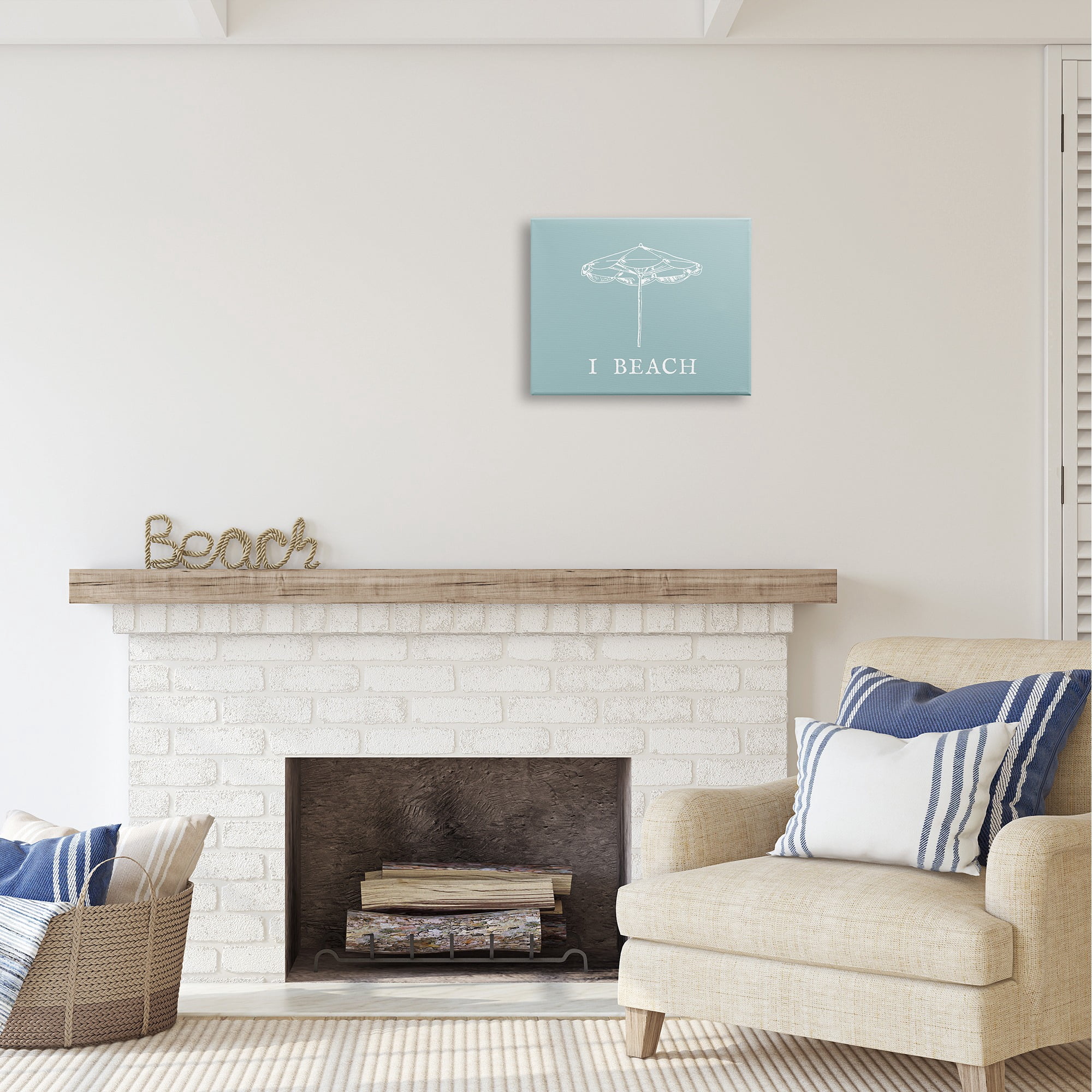 Stupell Industries I Beach Phrase with Umbrella Inspirational Painting Gallery Wrapped Canvas Art Print Wall Art, 20 x 16