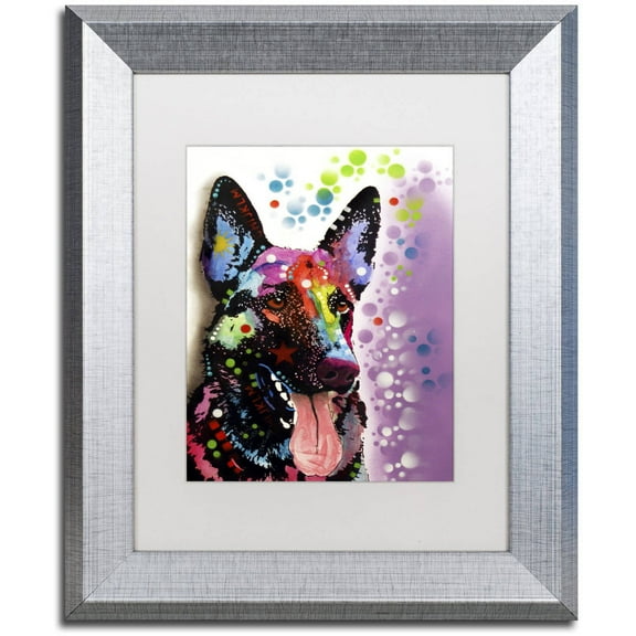 Trademark Fine Art "German Shepherd II" Canvas Art by Dean Russo, White Matte, Silver Frame