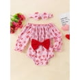 thumbnail image 2 of Suealasg Newborn Baby Girls Romper Long Sleeve Heart Print Bodysuit Smocked Jumpsuit with Headband Spring Valentine's Day Clothes 0-18 Months, 2 of 9