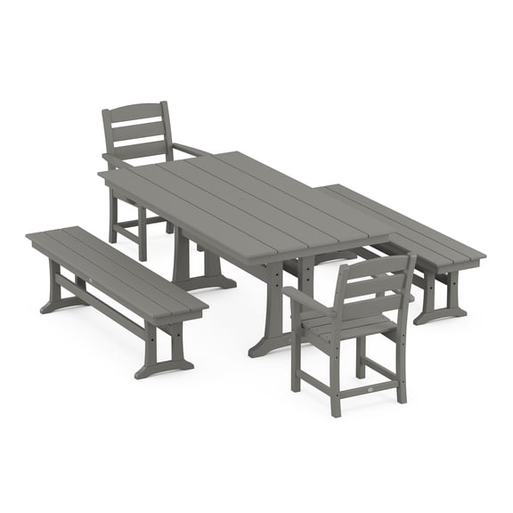 POLYWOOD Lakeside 5-Piece Farmhouse Dining Set With Trestle Legs in Slate Grey