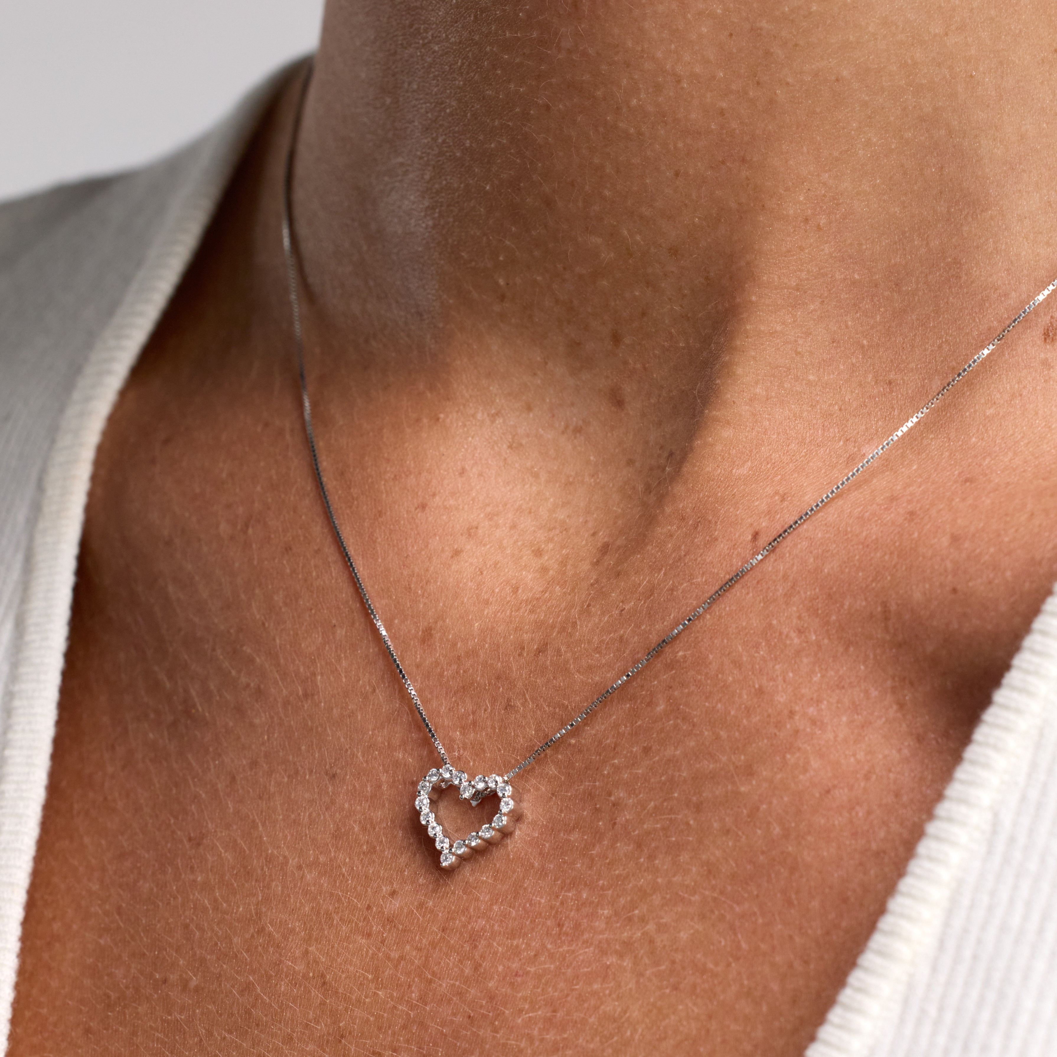 Unique Moments 1/4 Ct Lab Grown Diamond Heart Pendant Necklace in Silver (H-I, SI-I1) 18" for Women