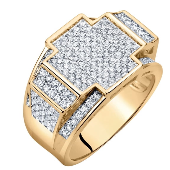Sturgo 14K Yellow Gold Plated Mens Simulated Diamond Micropave Cross Cluster Ring, D-E Color VS Clarity, Size 11