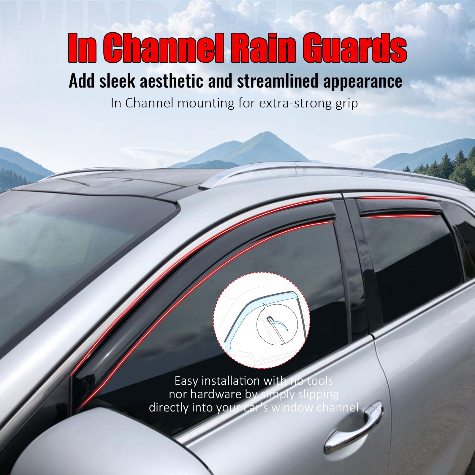 Ikon Motorsports In-Channel Window Visors Fits 2016-2020 Kia Sorento, Slim Style Side Door Rain Vent Guard Deflectors, Acrylic Smoke 4PCS