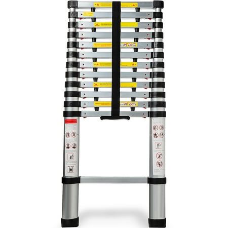 OxGord Aluminum Telescopic Ladder 12.5 FT Heavy Duty Commercial Grade - Extendible Work Light Weight Multi-Purpose System Steps for Library, Attic & Household Use Cleaning Windows - 330 LB Capacity