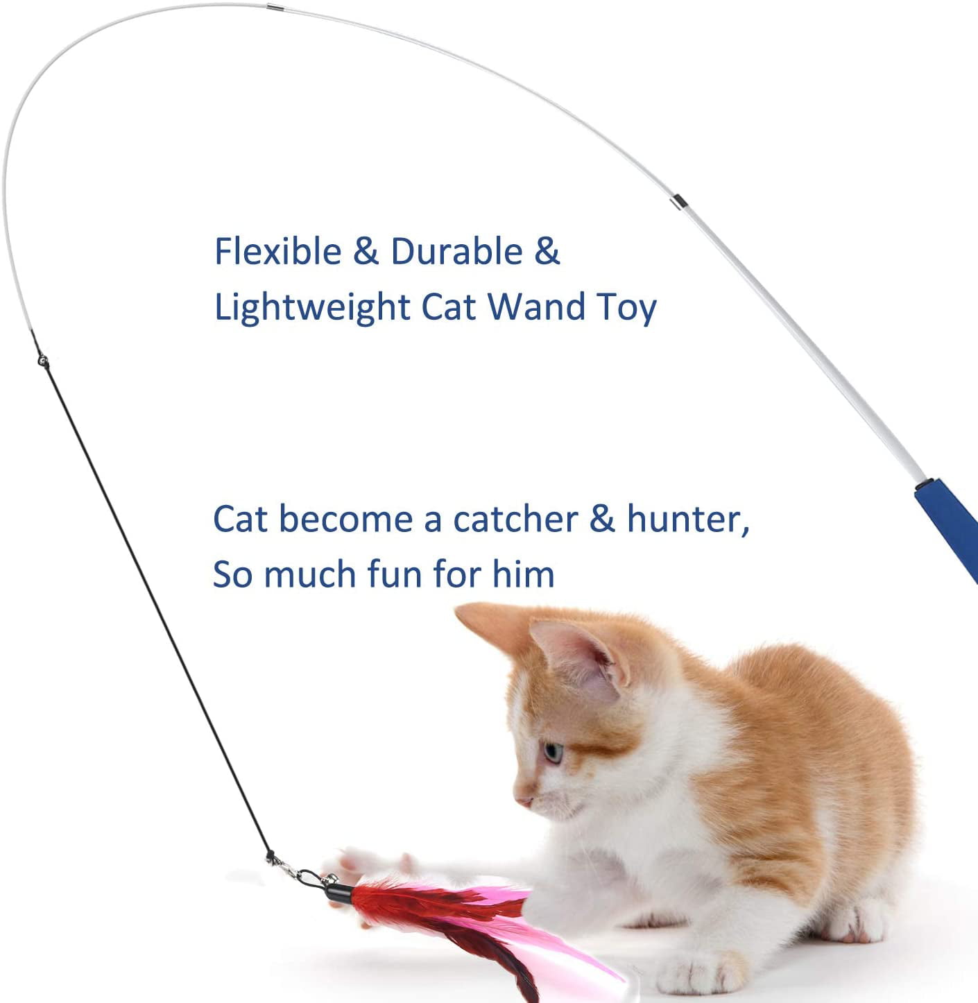 Cat Toy Feather Wand Interactive Training Toy Fishing Cat Pole and Bell for Cat Practice Play Fun Gift 
