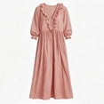 thumbnail image 5 of Dolkfu Petal Women'S Clothing V-Neck Cotton Blend Pink 3/4 Sleeve Maxi Peasant Dresses Relaxed Fit Modern Retro Vintage Solid Dresses Pink,Xxl, 5 of 6