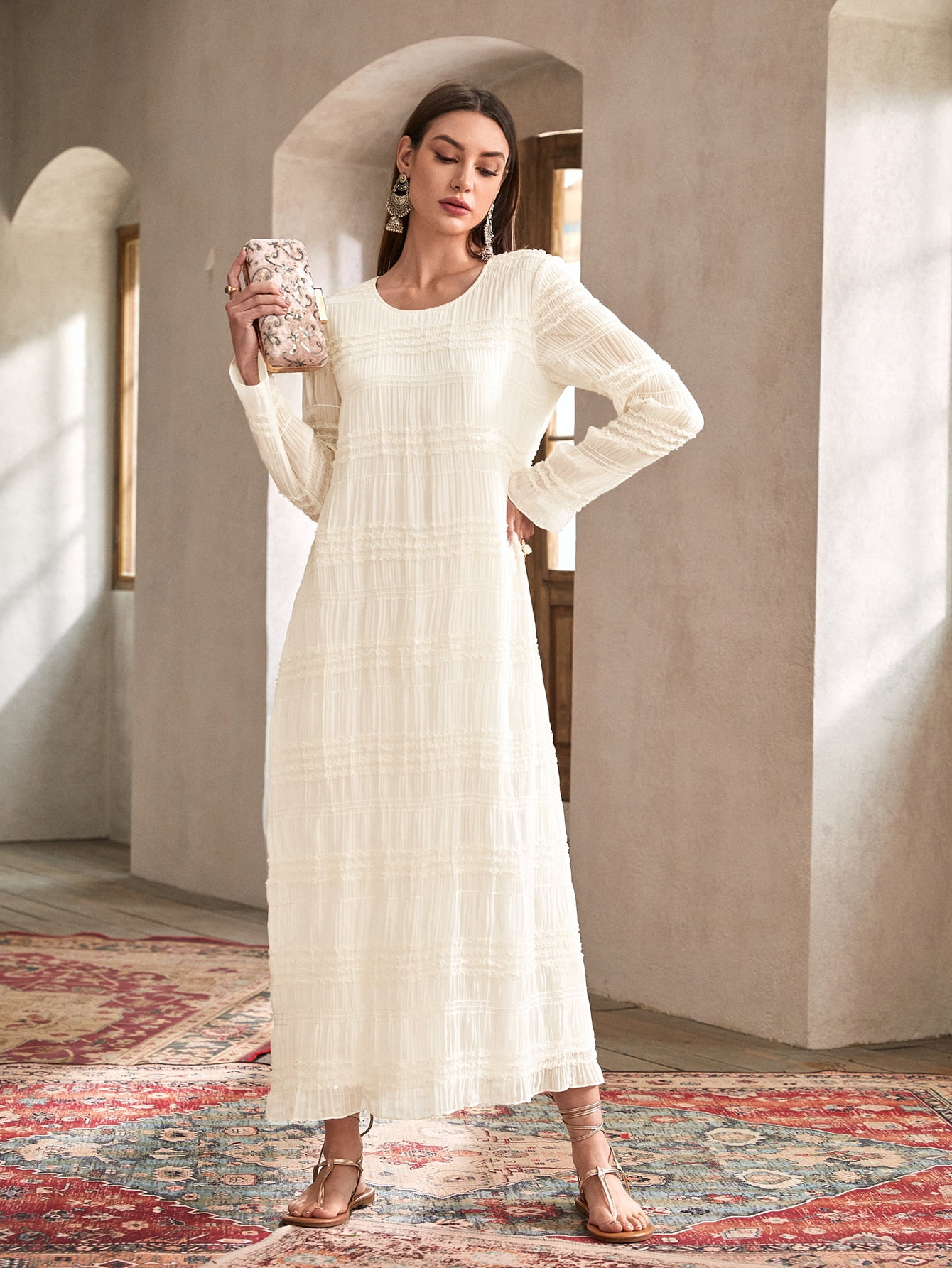 Women's Solid Textured Tunic Dress 2022 