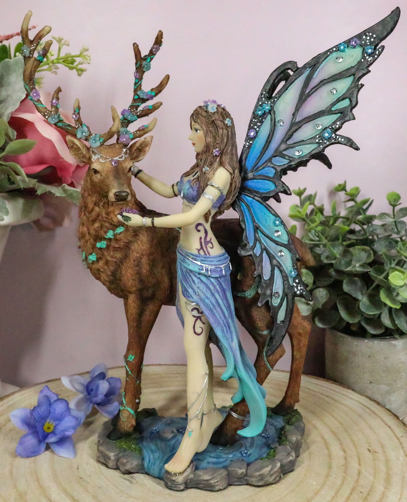 Butterfly Fairy With Stag Figurine Enchanted Forest Faerie Avalon