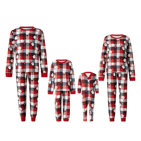 

Pudcoco Christmas Family Matching Pajamas Set Christmas Long Sleeve Plaid Cartoon Santa Tops+Long Pants/Baby Romper