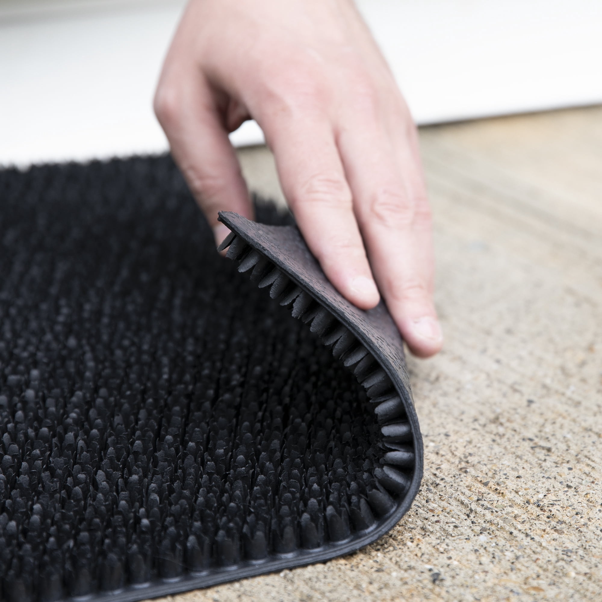 Ottomanson Heavy Duty Non-Slip Rubber Mat 18" x 30" Indoor Outdoor Waterproof Doormat for Entryway Garage Kitchen, Black
