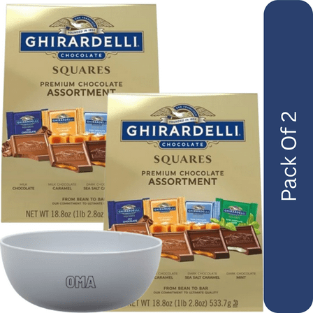 Ghirardelli Premium Chocolate Assortment Squares, 18.8 oz-2pk, With Olive White Bowl By OMA