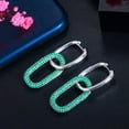 thumbnail image 2 of Trendy Green CZ Ladies Dangle Rectangle Hoop Earring for Punk White Gold Jewelry, 2 of 9