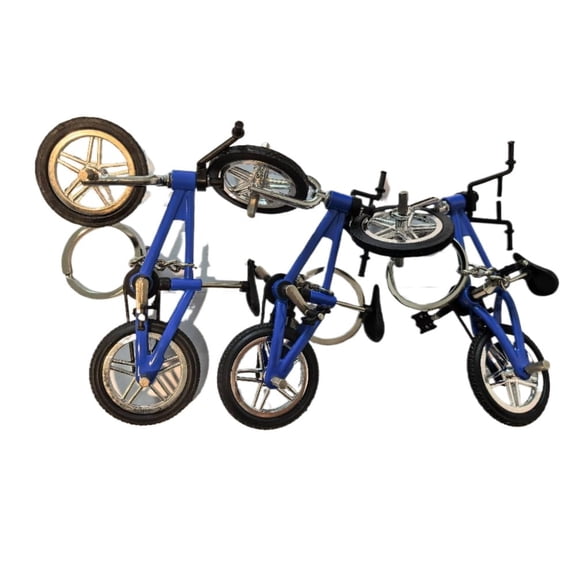 Blue Mini Bike Keychains Set of 3 Alloy Plastic Detachable Wheels Keyrings