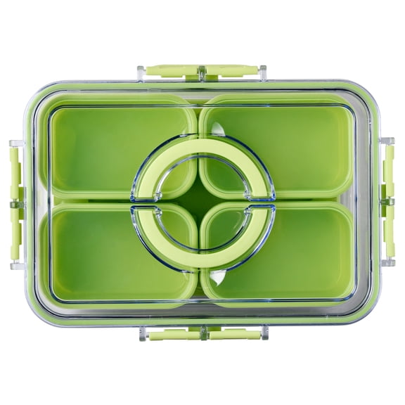 Cook with Color 4-Compartment Snack Box with Ice pack, Locking Lid and Handle, Dishwasher Safe, Light Green