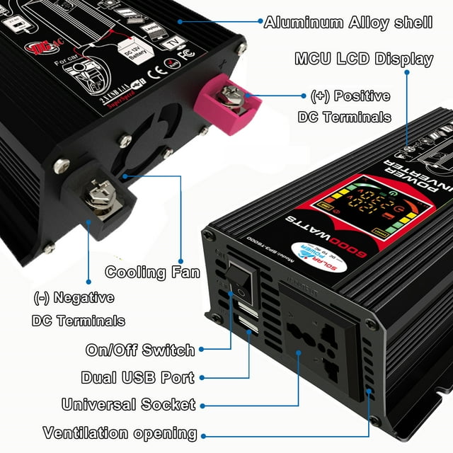 Modified Inverter, Watt Converter Car 2.1a Inverter 2.1a Carinverter Usb Port Lcd Display 2.1a Dual Inverter With 2.1a Inverter 6000w Clips Car 6000w Watt Inverter 12v To