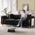 thumbnail image 2 of Rophefx 85" Mid-Century Black Velvet Tufted Sofa,Classic Chesterfield Deep Seat Sofa Couch with Gold Metal Legs & Pillows,3 Seater for Living Room Bedroom Apartment Office Furniture, 2 of 8