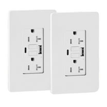 2-Pack GFCI 20A Duplex Wall Outlet with Built-in USB Type A & C 24W Fast Charging Port for Smart Devices, Self-Test with LED Indicator, Tamper Resistant, Wall Plate Included