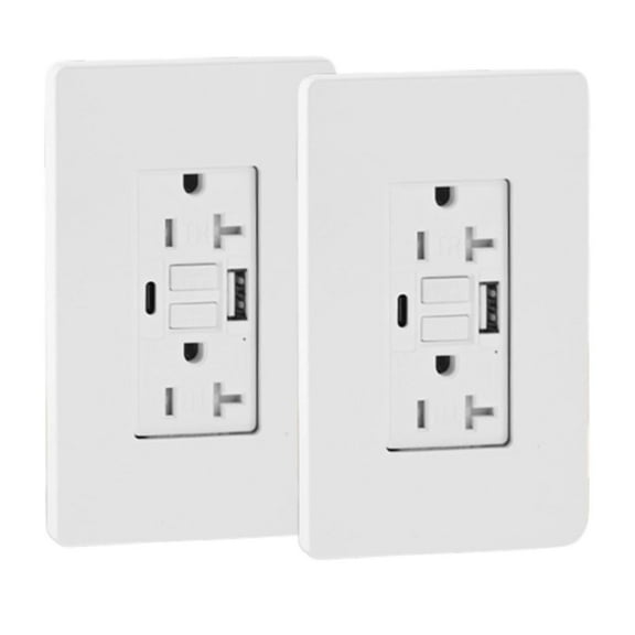2-Pack GFCI 20A Duplex Wall Outlet with Built-in USB Type A & C 24W Fast Charging Port for Smart Devices, Self-Test with LED Indicator, Tamper Resistant, Wall Plate Included