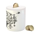 thumbnail image 3 of Halloween Piggy Bank, Sketchy Spooky Tree Scary Design Objects and Wicked Witch Broom Abstract, Ceramic Coin Bank Money Box for Cash Saving, 3.6" X 3.2", Black White, by Ambesonne, 3 of 4