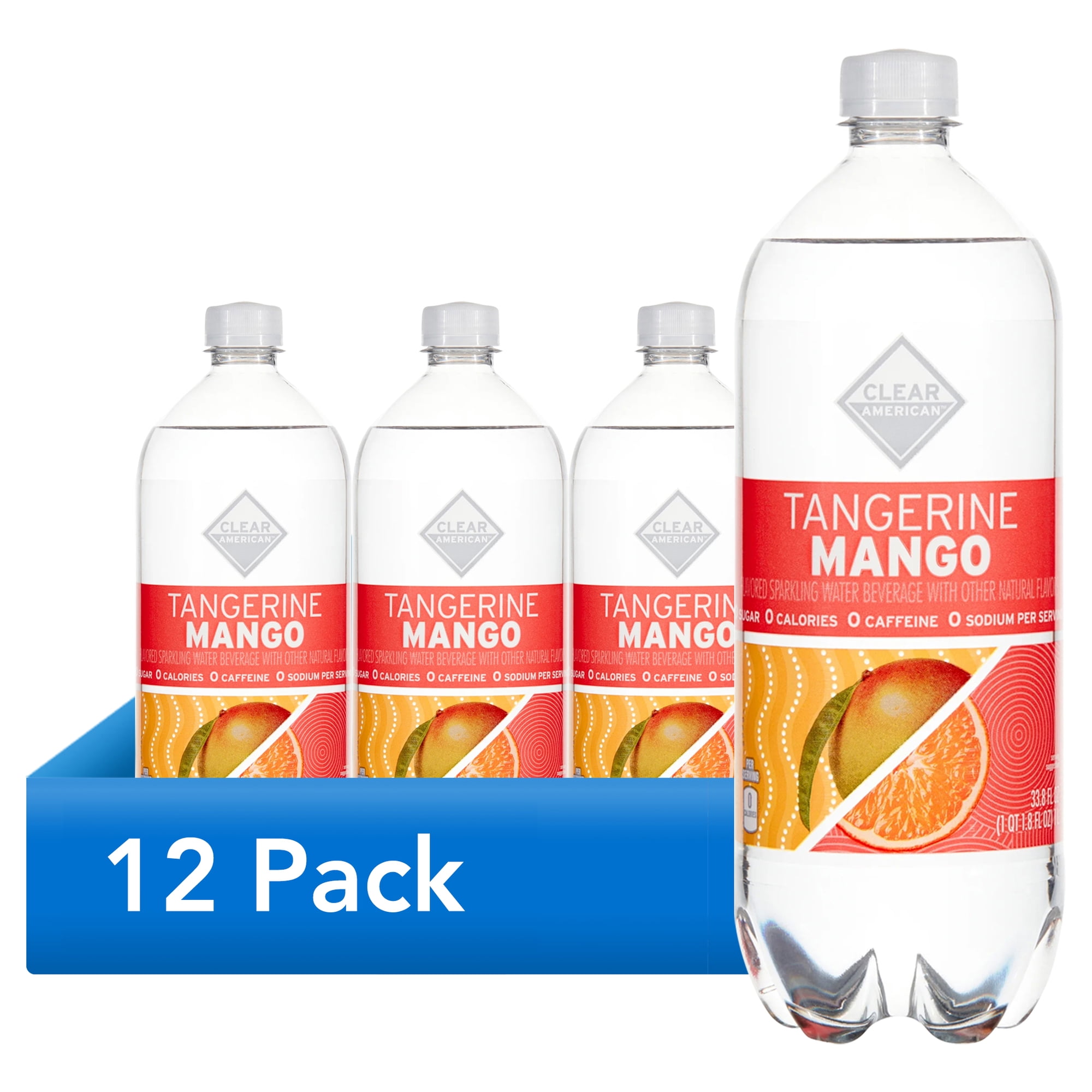 (12 pack) Clear American Tangerine Mango Sparkling Water, 33.8 fl oz