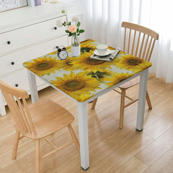 HAOXIT Fitted Square Tablecloth with Elastic Edge Tablecloth,Waterproof Wipeable Washable Reusable Cover for Outdoor/Indoor Use,Fits Square Tables 44''x44''