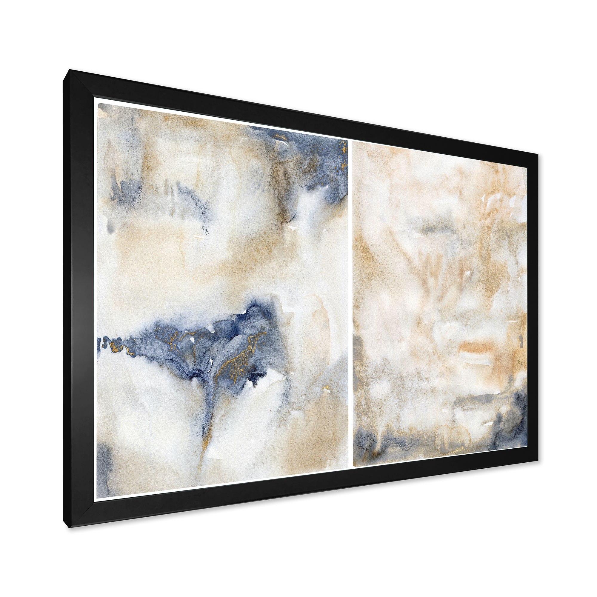 Designart 'Abstract Gold Beige Pink and Dark Pastel Strokes' Modern Framed Art Print
