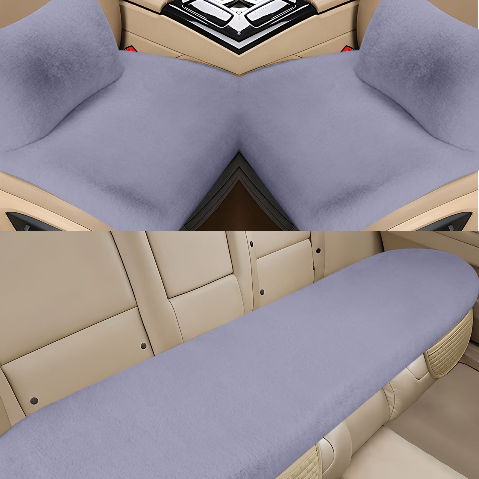 geerera 5Pcs Car Front Rear Seat Cushion with lumbar pillows, Soft Warm Winter Auto Seat Cover, Vehicle Seat Protector Pad With Non-Slip Backing, Car Accessories for Home and Office Chair