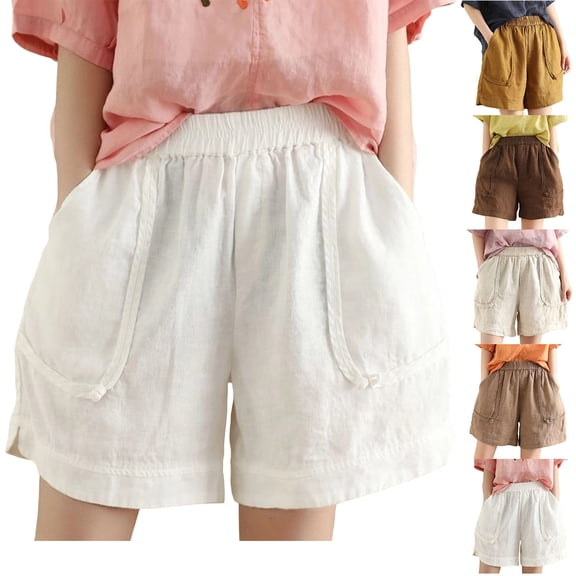 Shorts Women Denim Stretch New Plus Size Summer Shorts for Women, Elastic Waist Comfy Casual Shorts, Loose Fits Versatile Bottoms with Pockets White M