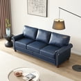 thumbnail image 6 of 2 Piece Living Room Sofa Set, PU Leather Chesterfield Sofa Loveseat+3 Seater Sofa Couch with Hidden Storage and Wooden Legs, Modern Sectional Sofa Set for Apartment Office, Navy Blue, 6 of 8