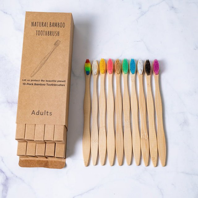 10 Pack - Biodegradable Natural Charcoal Bamboo Toothbrushes | Biodegradable, Compostable, Eco Friendly, Natural, Organic, Vegan