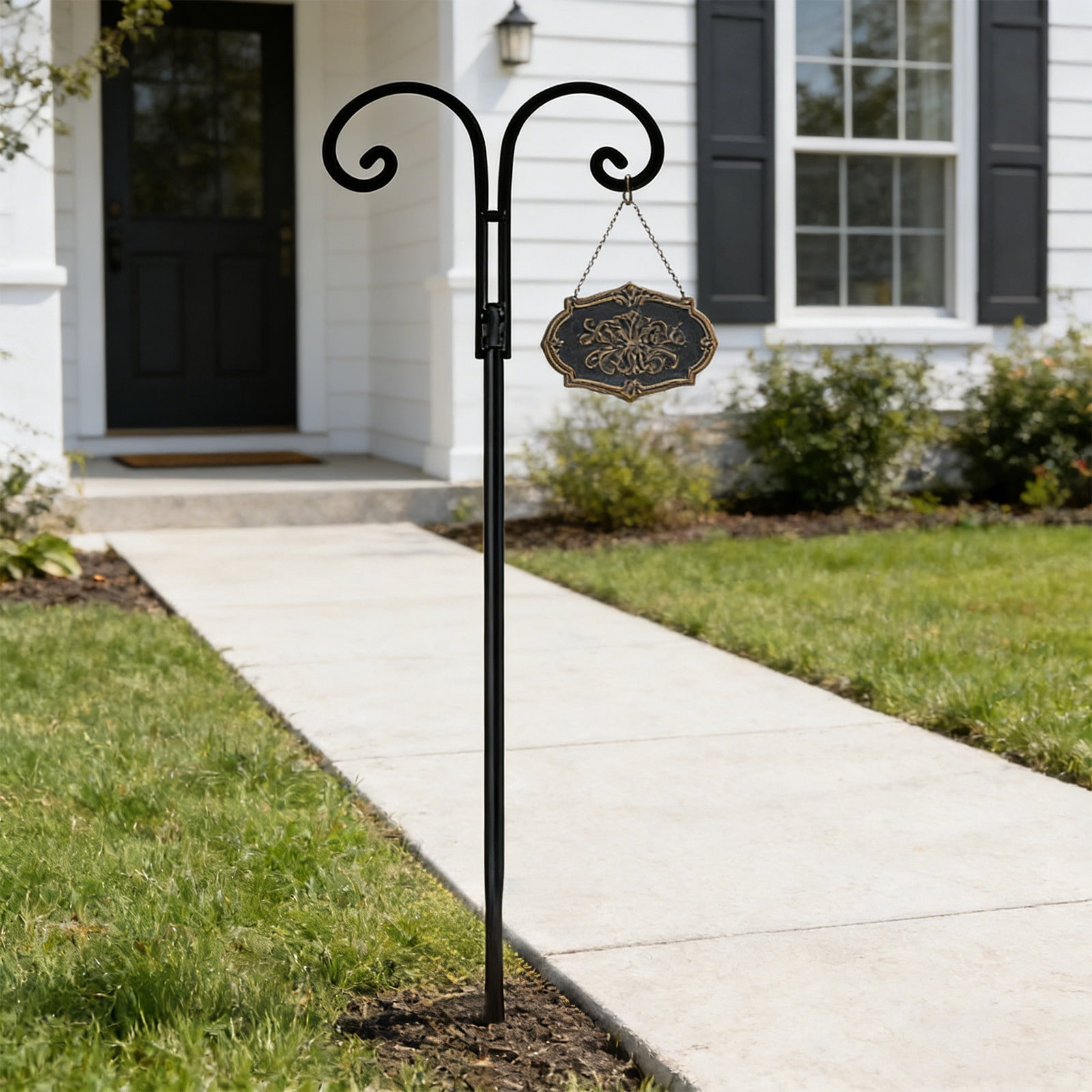 Cadancy Outdoor Shepherd Hook Solar Light Holder Garden Stake Double Hanger Metal Plants Stand Patio Lawn Decorative Hook Bird Feeder Pole Backyard Landscape Accessory
