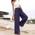 thumbnail image 5 of Palazzo Pants for Women Dressy Drawstring Elastic Waist Casual Linen Pant Summer Beach Wide Leg Trousers with Pockets, L, 5 of 7