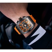 GUANQIN Men Automatic Wrist Watch Skeleton Tourbillon Tonneau Design Waterproof Adjustable Silicone Strap Business Luminous Sapphire Crystal Multifunction Clock