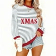 thumbnail image 3 of Craaazy Christmas Sweatshirts for Women Vintage Striped Printed Letter Printing Round-neck Long-sleeved Tops Gifts For Women, 3 of 4