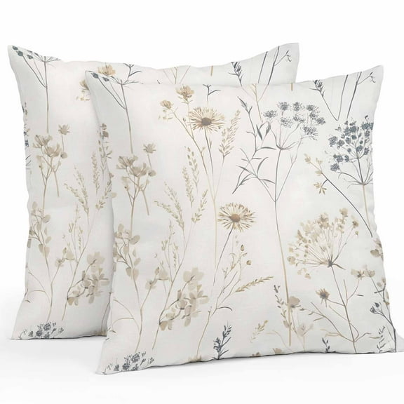 Waterproof Throw Pillow Covers Set of 2, 20x20 Inch Beige Black Botanical Decorative Pillowcases Outdoor Pillow Slip Cushion Covers Set for Couch Tent Watercolor Floral Vintage