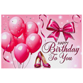 thumbnail image 2 of Pink Balloon Bow High Heel Themed Happy Birthday Banner Party Decoration Photography Props Backdrop for Girls Birthday Party Celebrations Photo Booth Decor Background Supplies, 2 of 7