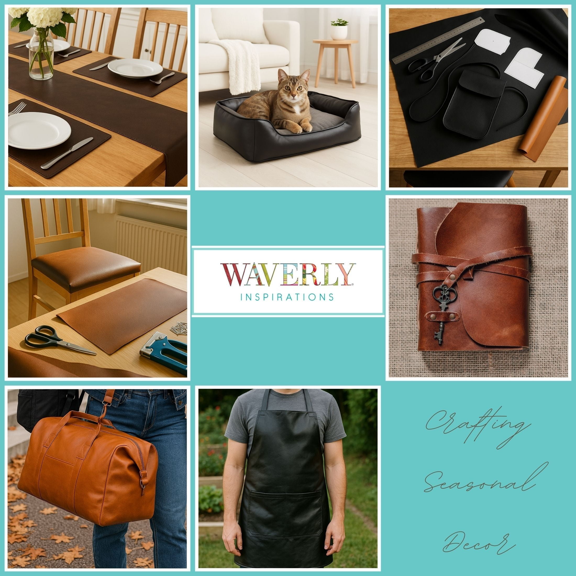 Waverly Inspirations By-the-Yard Solid Faux Leather Fabric, Brown, 60” Wide for Crafts & DIY Projects