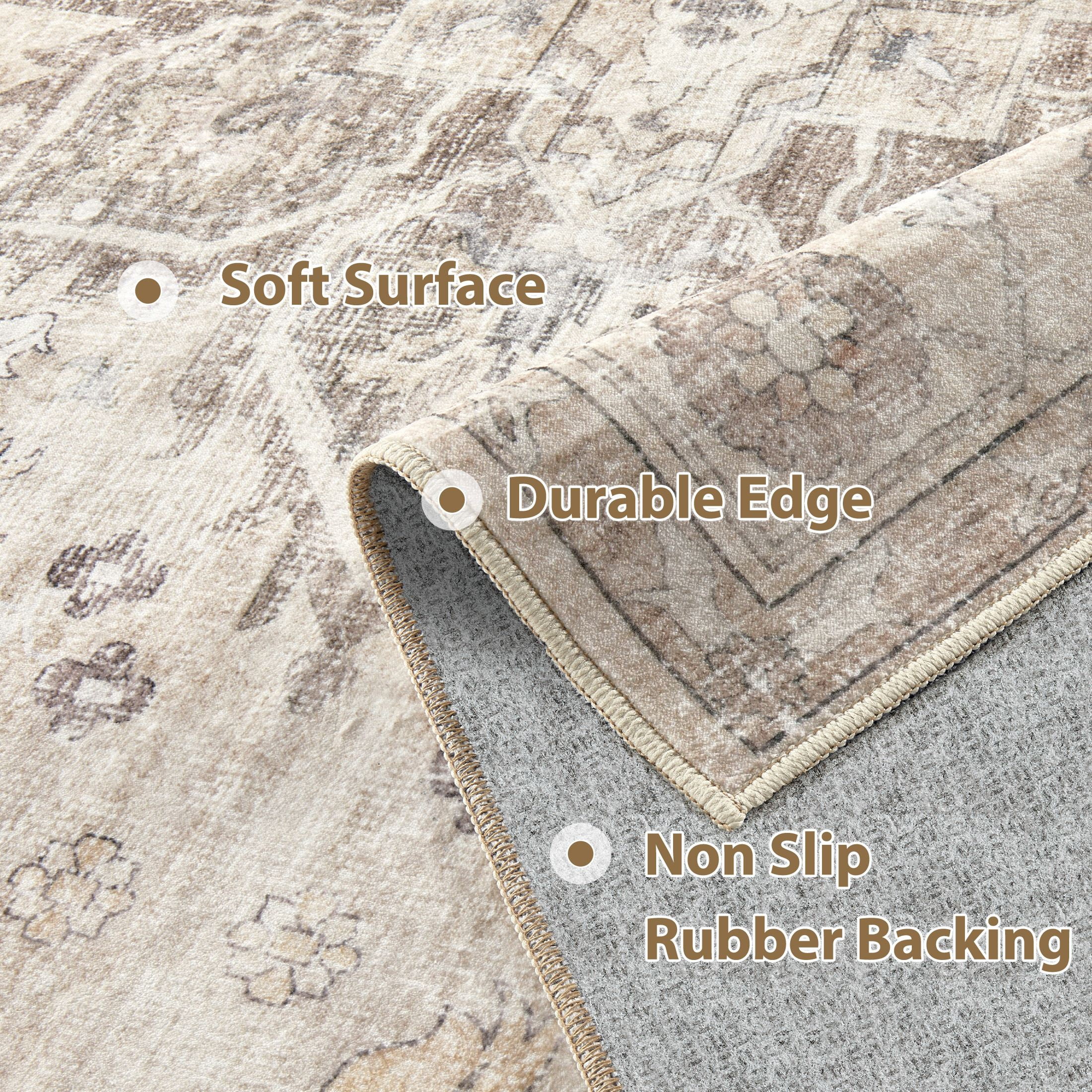 Uermei 6'x9' Vintage Traditional Area Rug: Washable Non-Slip Farmhouse Distressed Indoor Carpet for Living Room Bedroom Dining Room - Camel