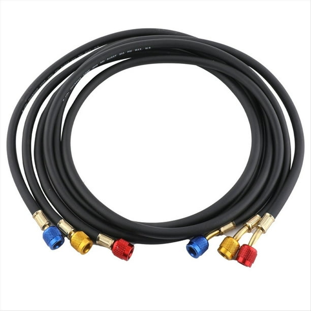 Juego de Mangueras de Carga para HVAC: 3 Mangueras Codificadas por Colores con Válvulas para Múltiples Refrigerantes (R134A, R410A y R22)