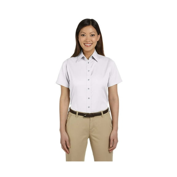 Harriton M500SW Women's Easy Blendâ„¢ Short Sleeve Twill Dress Shirt with Stain-Release-White-S